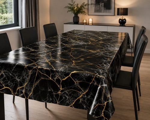 Pvc tischdecke marmor - marmor, schwarz